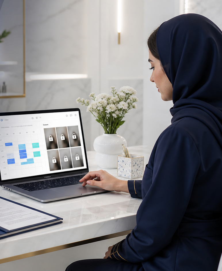 مدیریت جلسهها و گالری قبل و بعد نمای نرمافزار زیبایی برای مدیریت جلسات و ثبت امن عکس قبل و بعد
